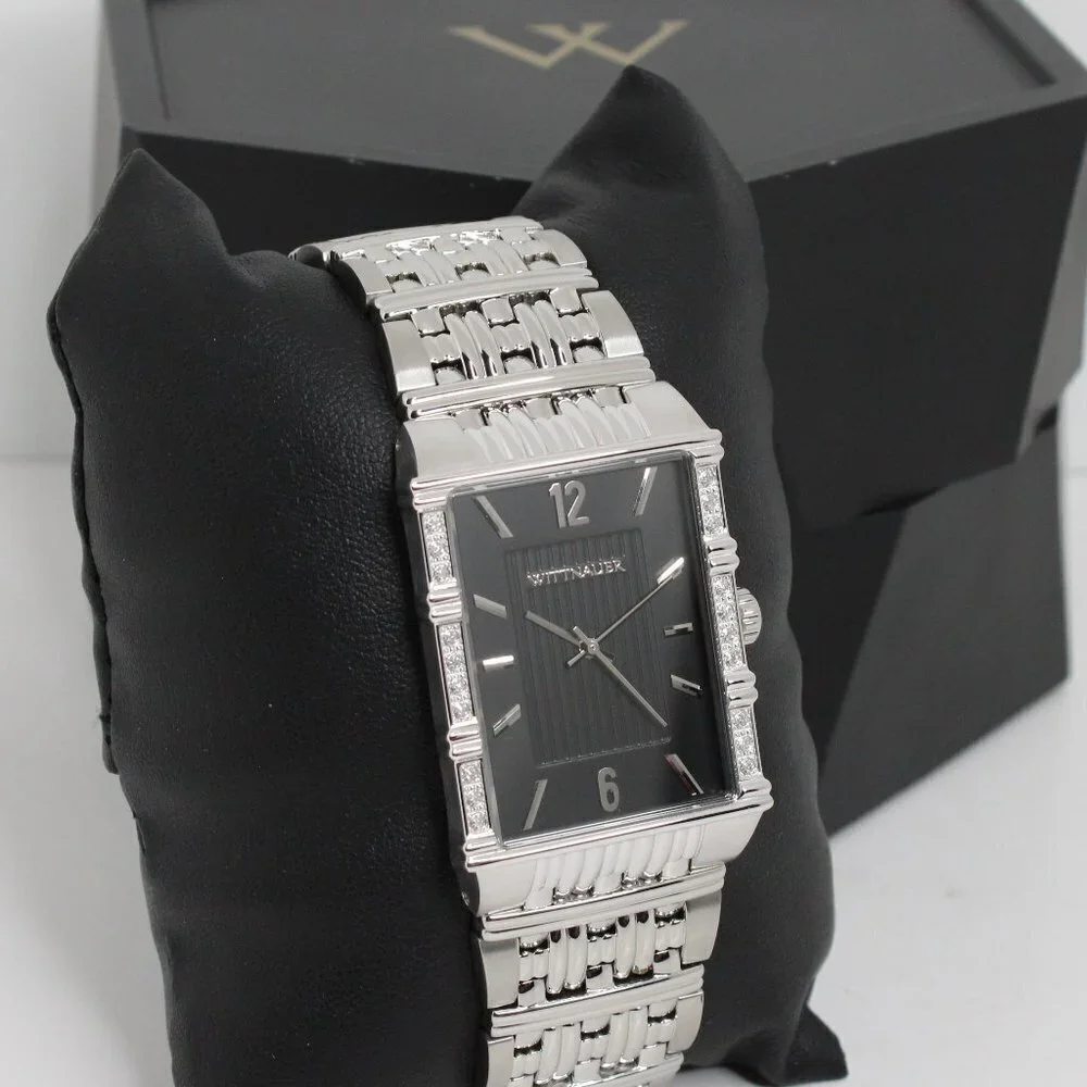 Wittnauer Men's Tank Style Watch 20 Diamonds Sapphire Crystal Embossed Dial
